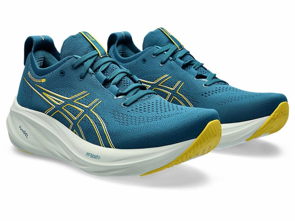 ASICS Herren Gel-Nimbus 26 Sneaker. Evening Teal/Light Mustard. 42 EU