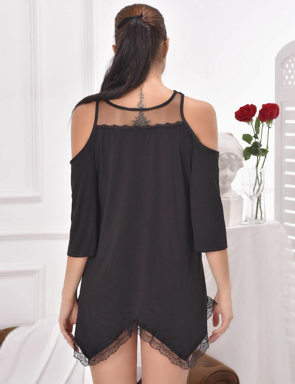 Black Cut Out Shoulder Top