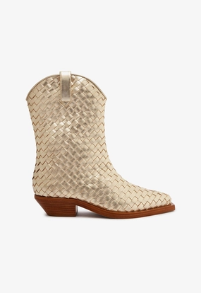 Cicera Woven Metallic Leather Bootie
