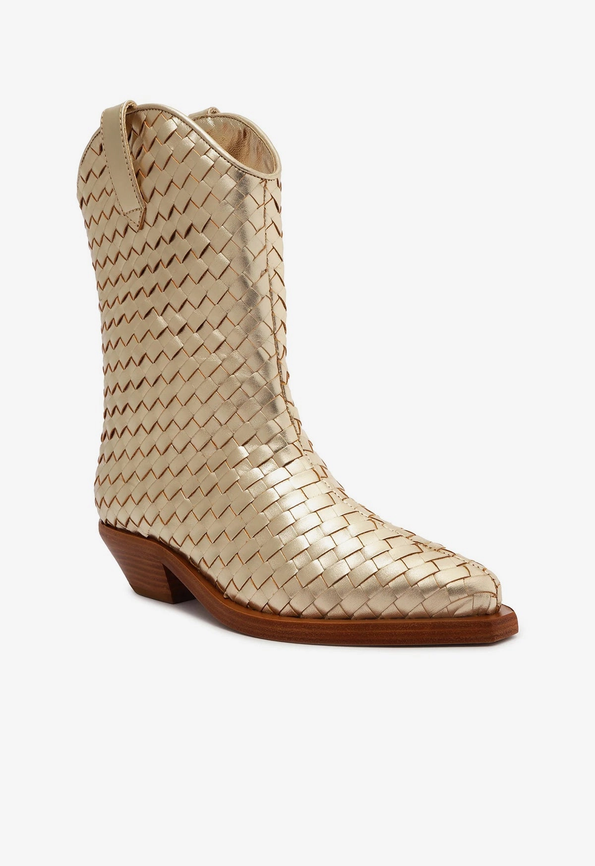 Cicera Woven Metallic Leather Bootie