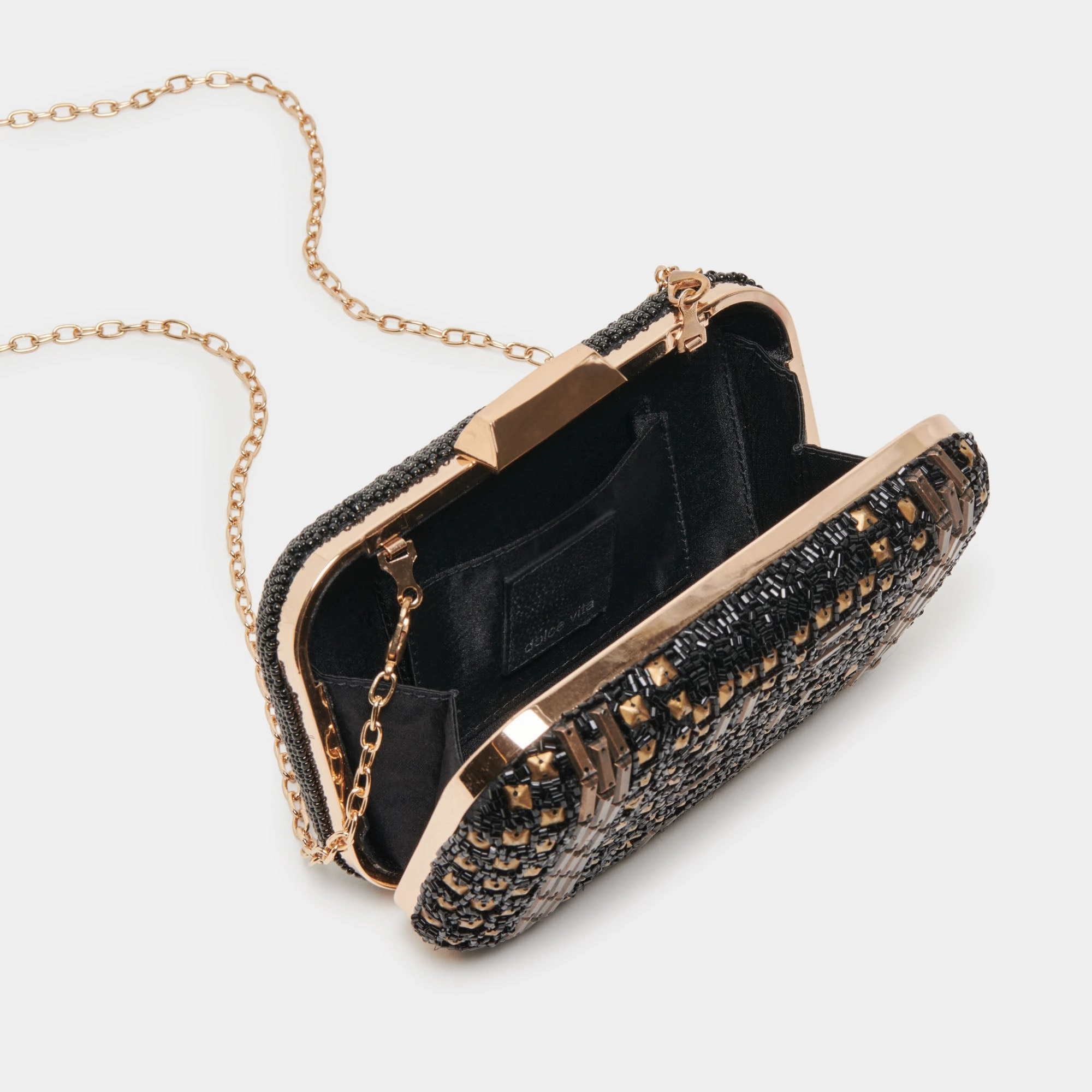 DAISY CLUTCH BLACK GOLD BEADED