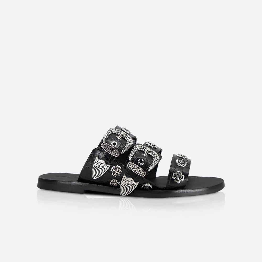 Eastwood Slide Black Croc/Silver