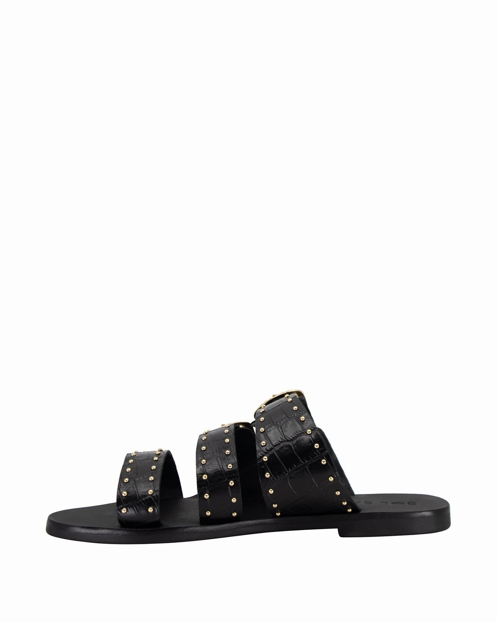 Eastwood Stud Slide Black Croc/Gold