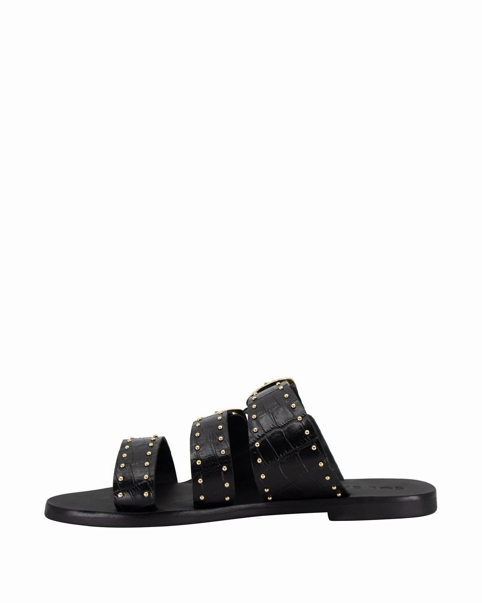 Eastwood Stud Slide Black Croc/Gold