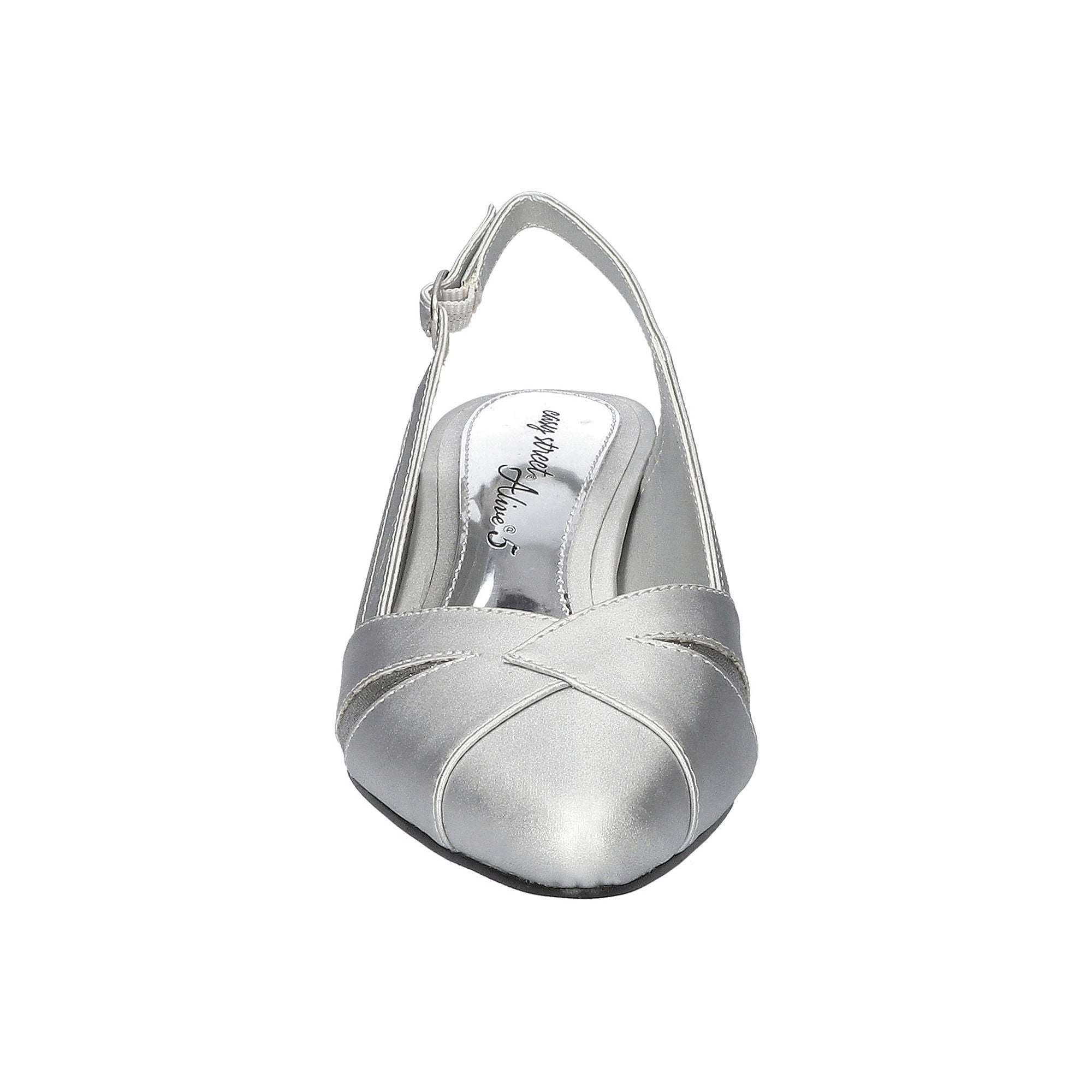 Easy Street Womens Avena Block Heel Pumps - Silver Stn SILVER SATIN 6 1/2 MEDIUM