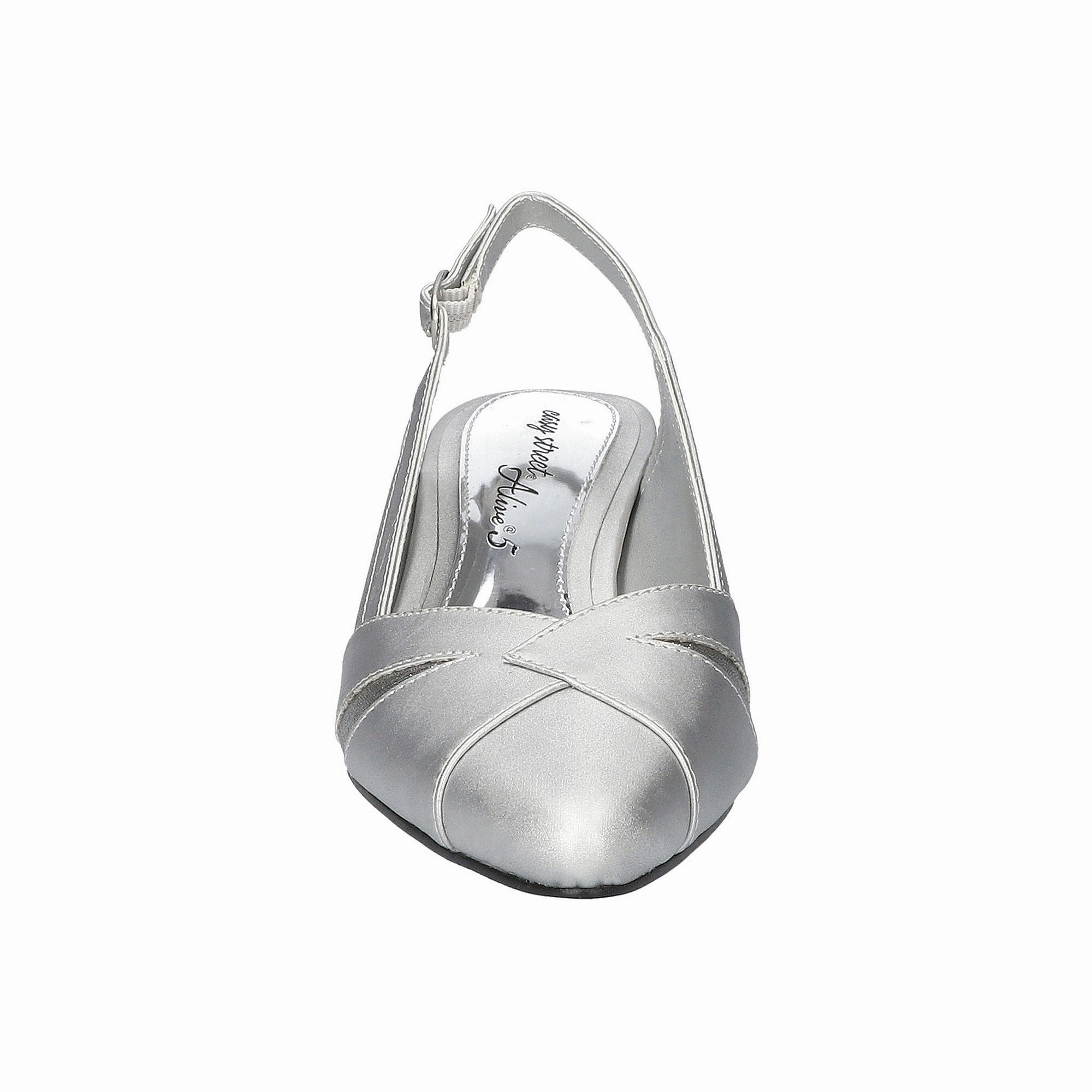 Easy Street Womens Avena Block Heel Pumps - Silver Stn SILVER SATIN 8 1/2 MEDIUM