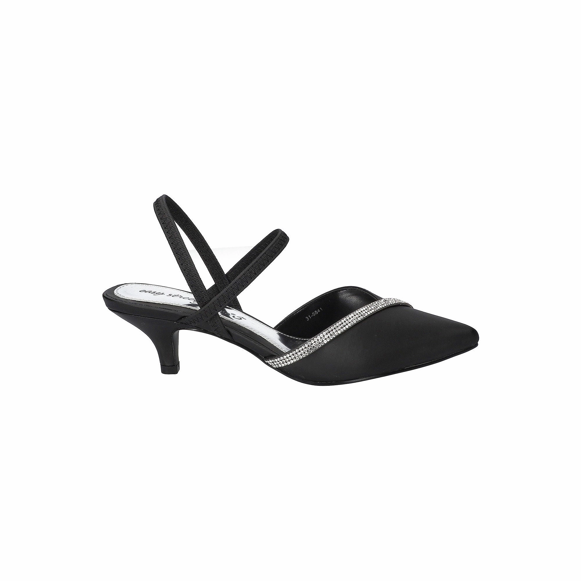 Easy Street Womens Unna Pointed Toe Kitten Heel Pumps - BLACK SATIN 9 1/2 WIDE