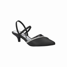 Easy Street Womens Unna Pointed Toe Kitten Heel Pumps - Black Satin W Stns BLACK SATIN W STONES 6 1/2 MEDIUM