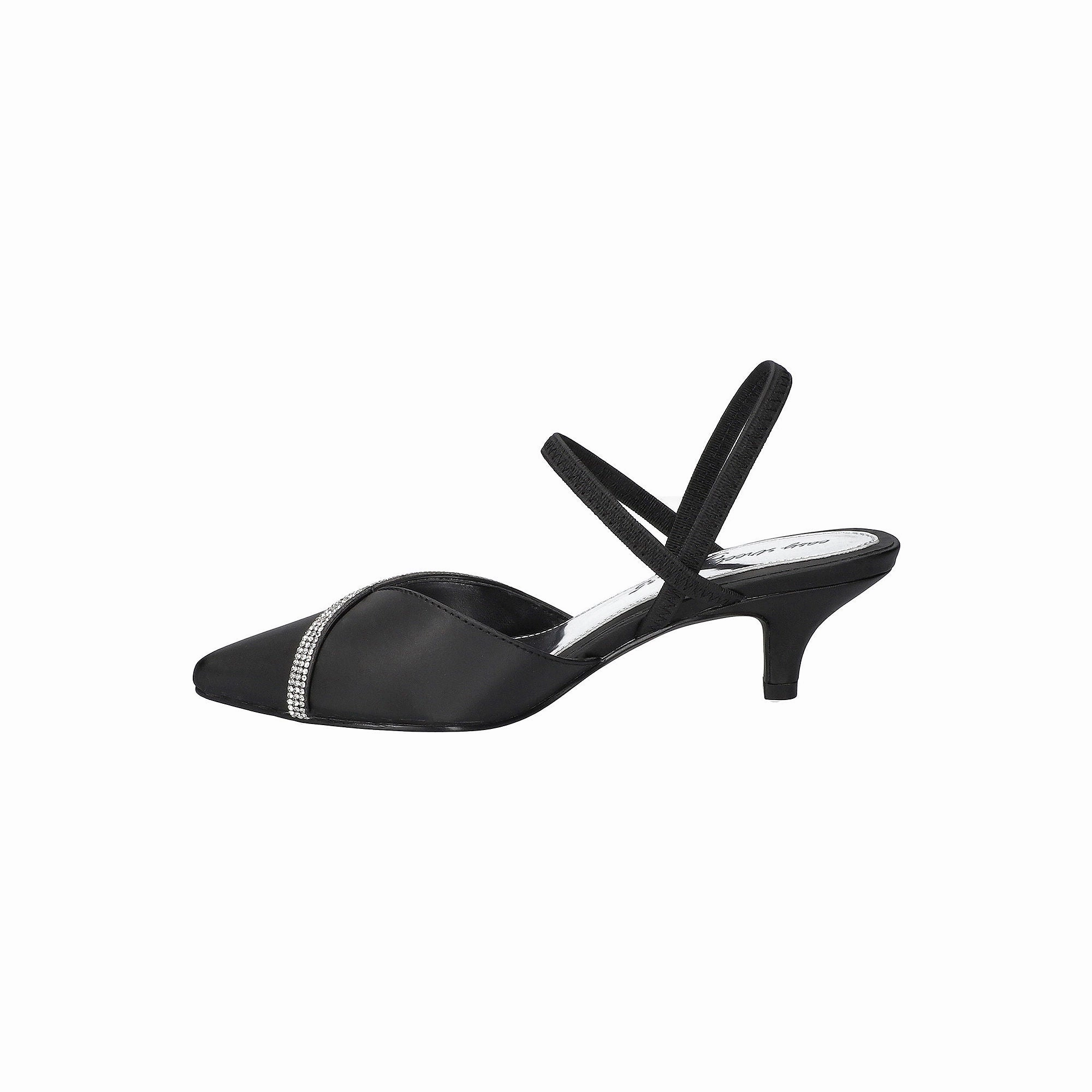Easy Street Womens Unna Pointed Toe Kitten Heel Pumps - Black Satin W Stns BLACK SATIN W STONES 6 1/2 MEDIUM