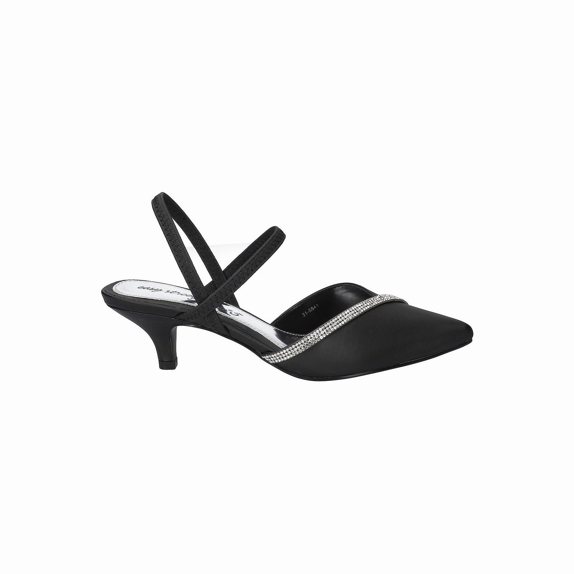 Easy Street Womens Unna Pointed Toe Kitten Heel Pumps - Black Satin W Stns BLACK SATIN W STONES 6 1/2 MEDIUM