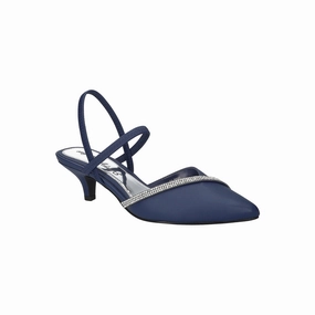 Easy Street Womens Unna Pointed Toe Kitten Heel Pumps - NAVY SATIN W STONS 11 MEDIUM
