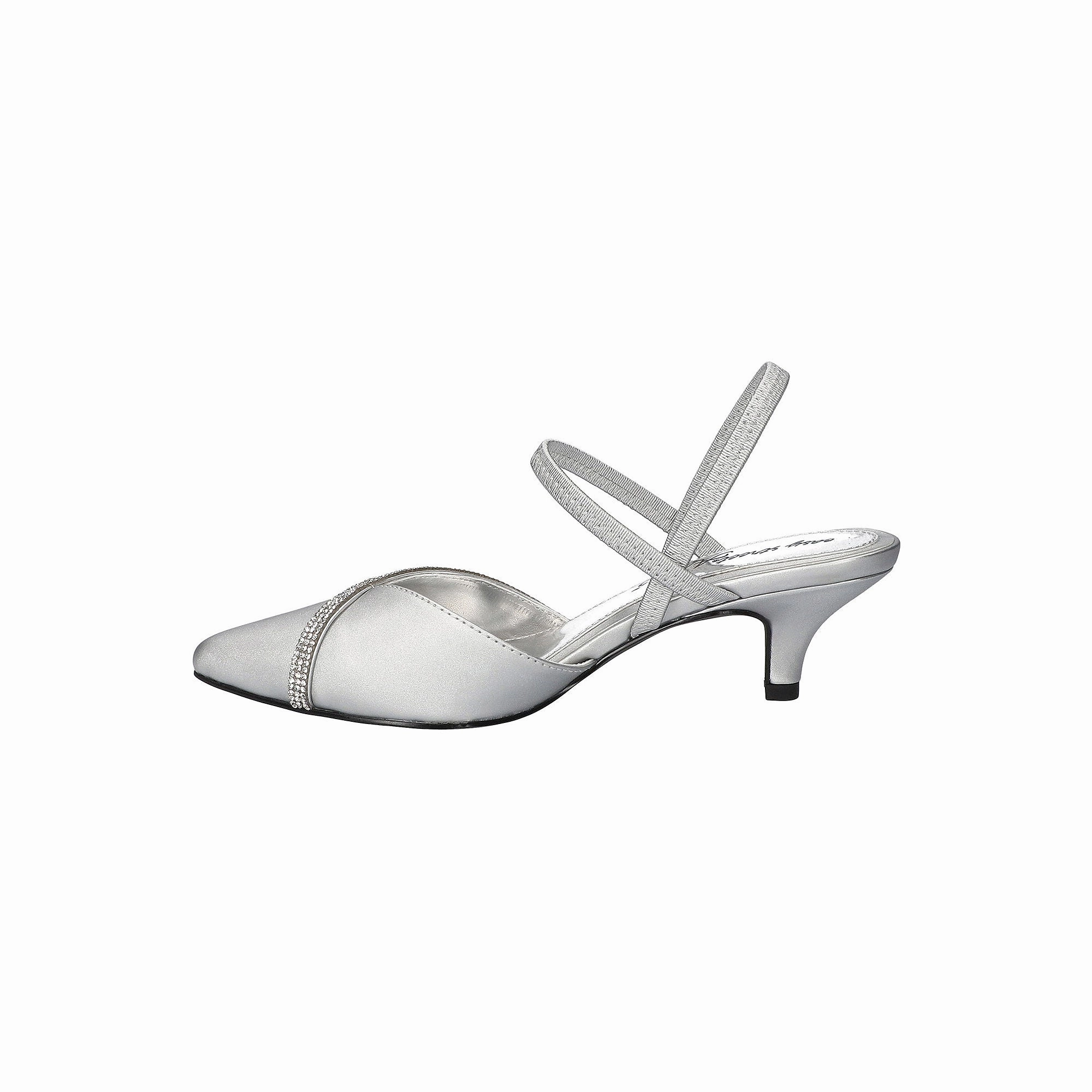 Easy Street Womens Unna Pointed Toe Kitten Heel Pumps - Silver Satn W Stns SILVER STN W STNS 6 MEDIUM