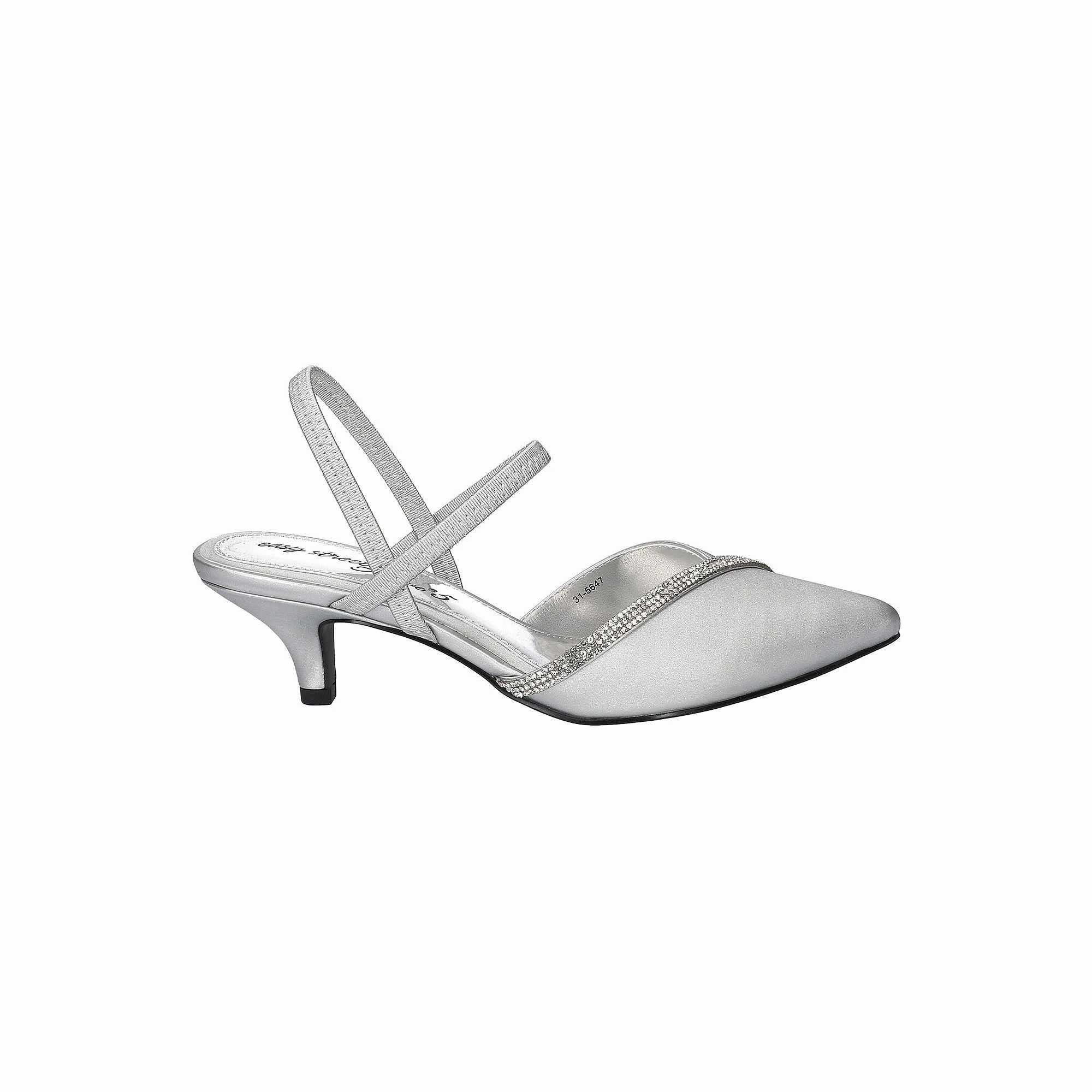Easy Street Womens Unna Pointed Toe Kitten Heel Pumps - Silver Satn W Stns SILVER STN W STNS 6 MEDIUM
