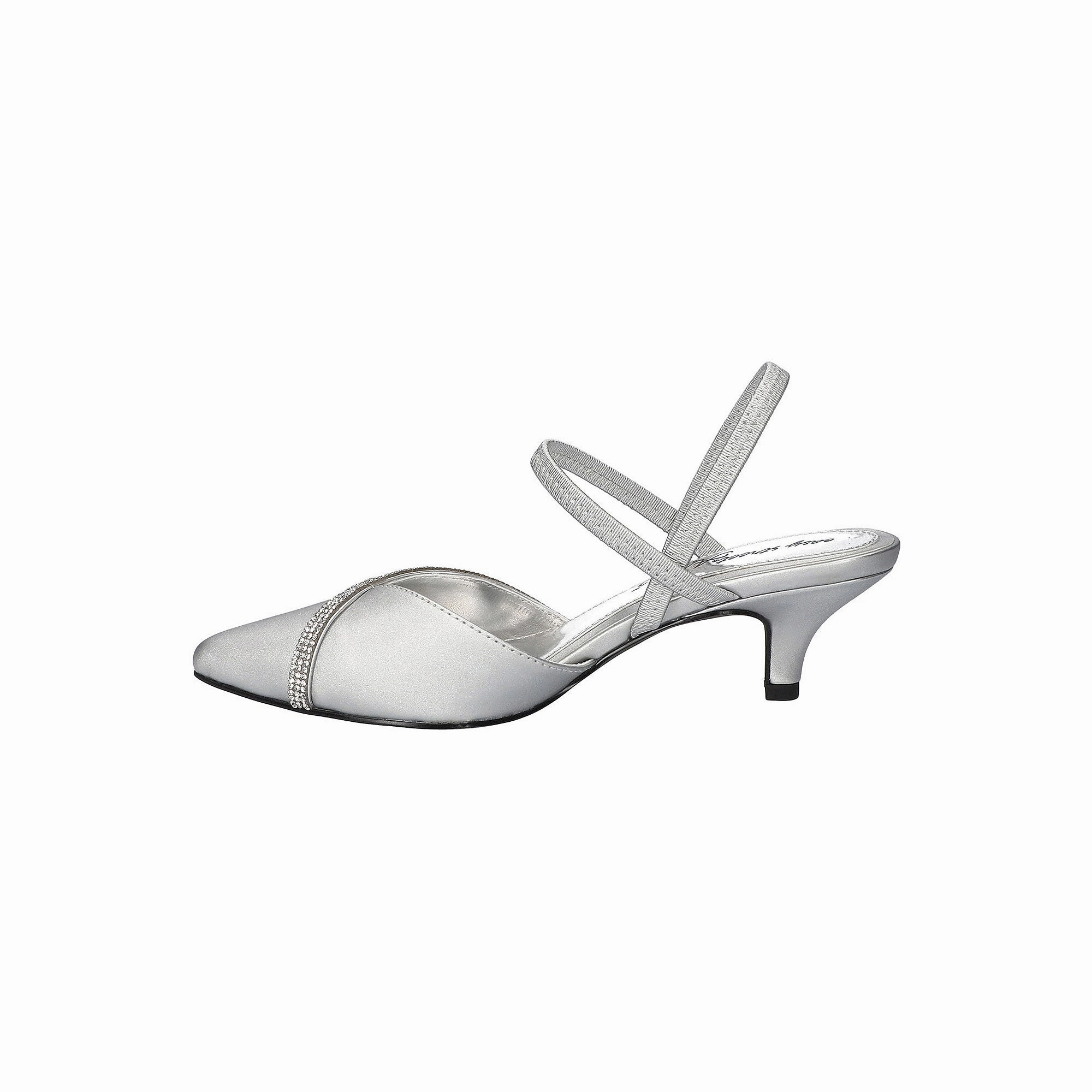 Easy Street Womens Unna Pointed Toe Kitten Heel Pumps - Silver Satn W Stns SILVER STN W STNS 6 MEDIUM