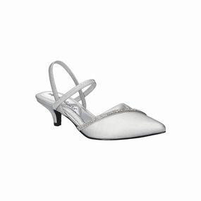 Easy Street Womens Unna Pointed Toe Kitten Heel Pumps - Silver Satn W Stns SILVER STN W STNS 6 MEDIUM