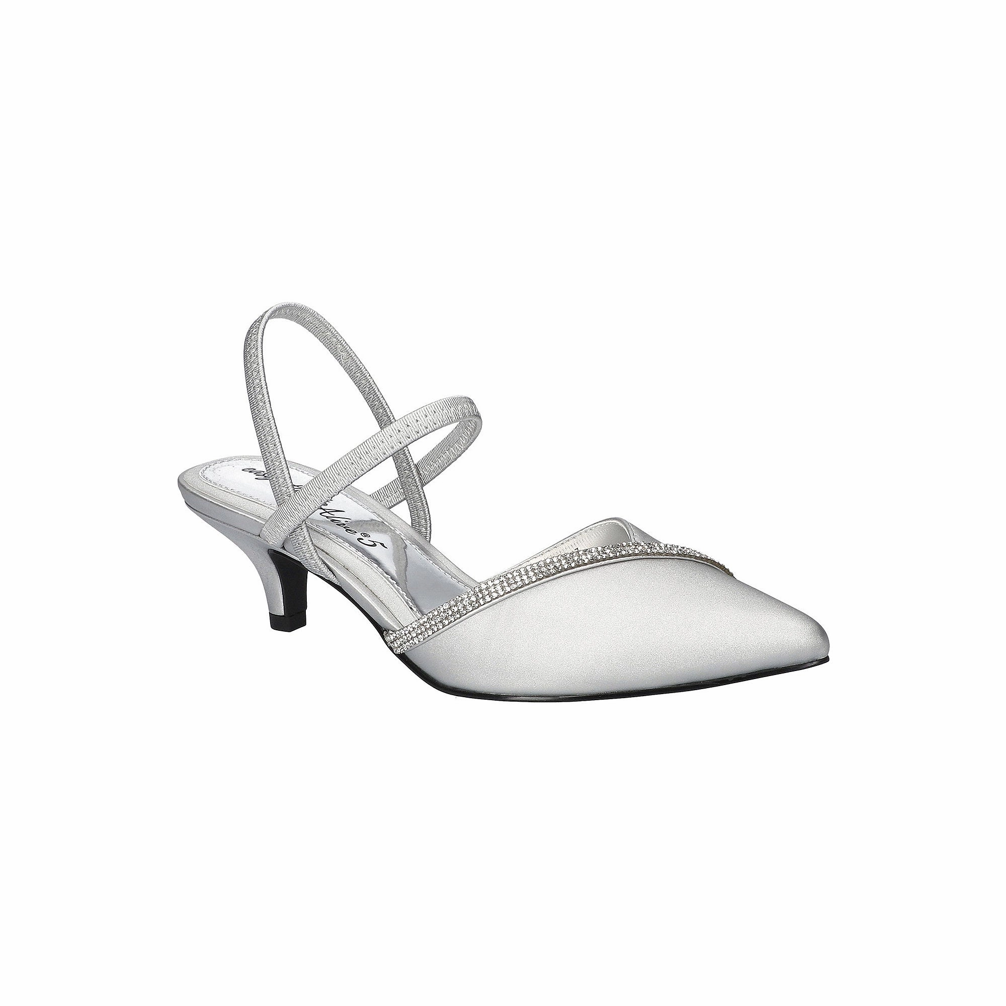 Easy Street Womens Unna Pointed Toe Kitten Heel Pumps - Silver Satn W Stns SILVER STN W STNS 7 1/2 MEDIUM