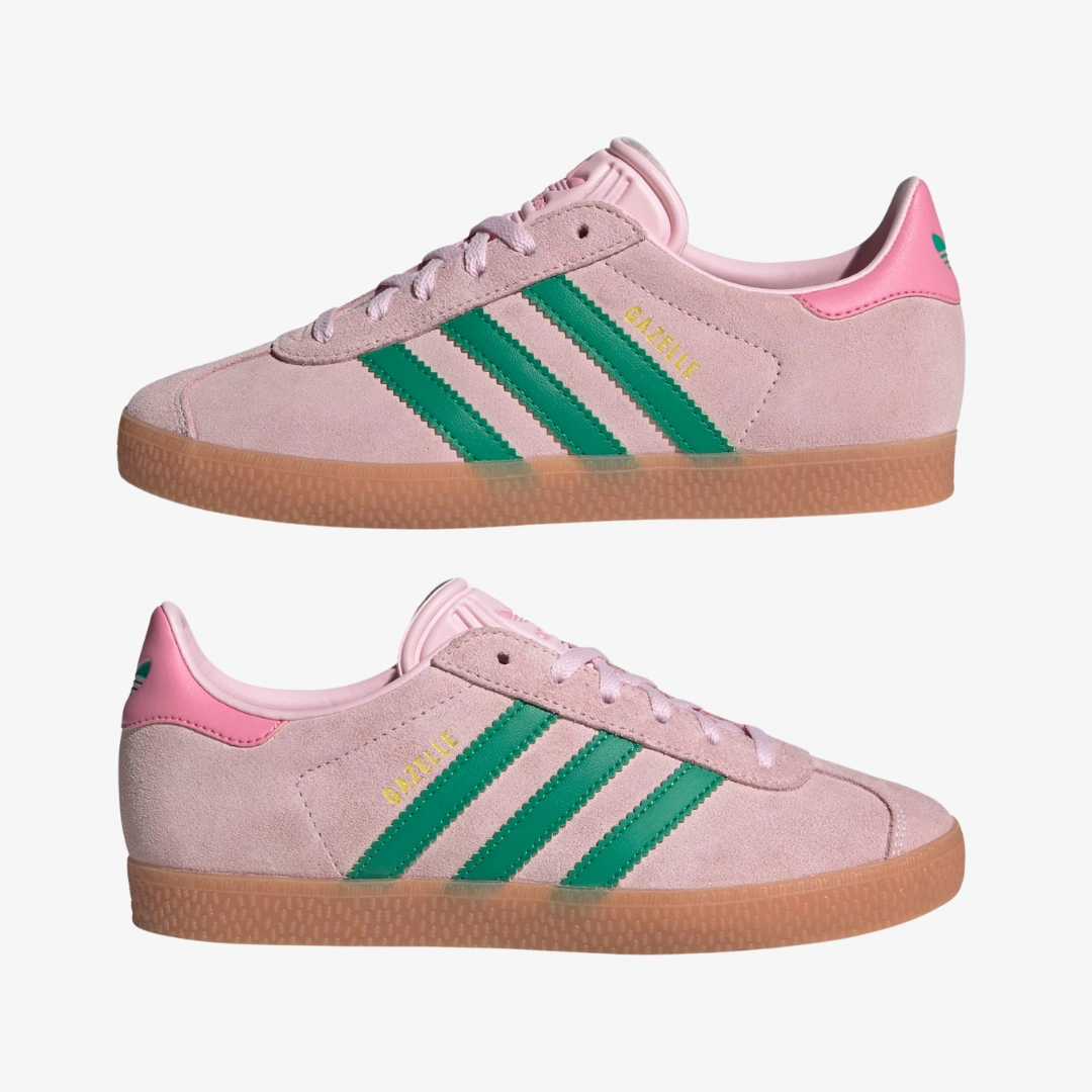 gradeschool adidas gazelle (pink/green)